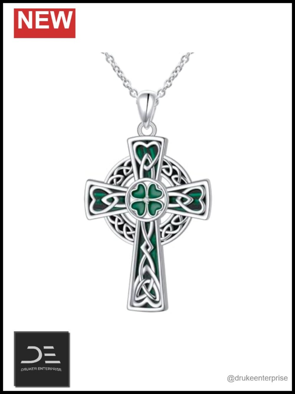 925 Sterling Silver Celtic Knot Clover Cross Pendant Necklace 18-20 Inch Chain